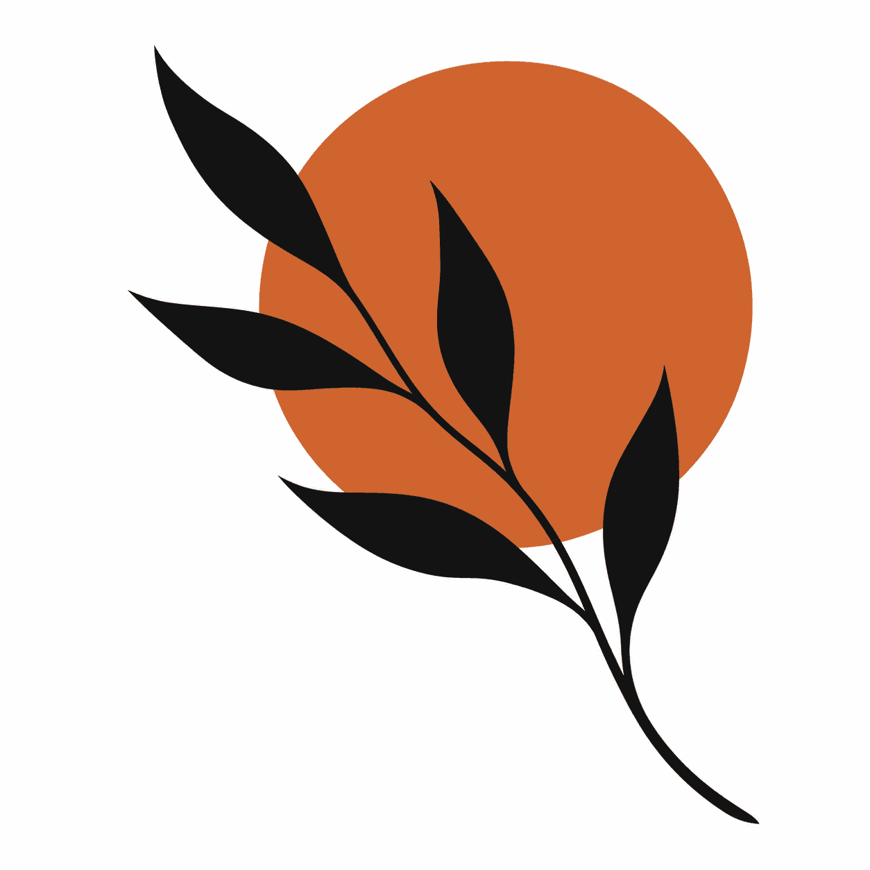 Example botanical source artwork with dark leaves and an orange circle